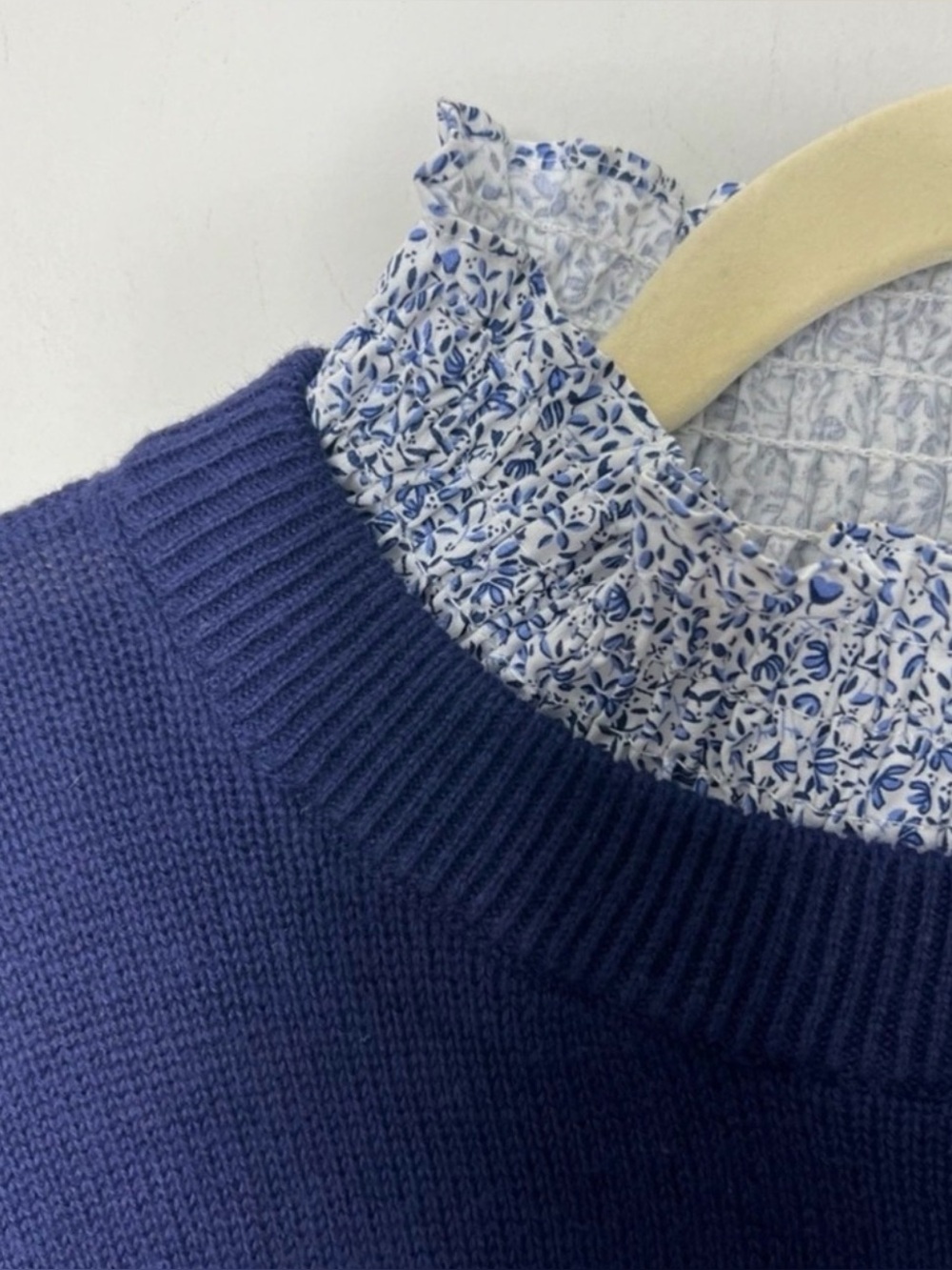 CENTRE POINT NANTUCKET - Navy Cotton Women's Sweater with Dickey Collar, Size M